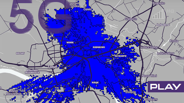 Play mapa duży zasięg 5G miasto Toruń