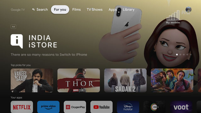 Google TV reklamy w menu