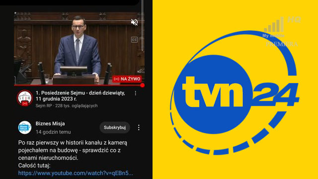 Opóźnienia telewizji TVN24 na tle internetu YouTube