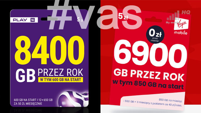 Play 8400 GB i Virgin Mobile 6900 PLN internetu No Limit za 9 PLN