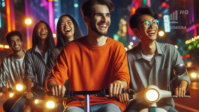Hulajnogi elektryczne grupa znajomych przejazd nocny robi wrażenie