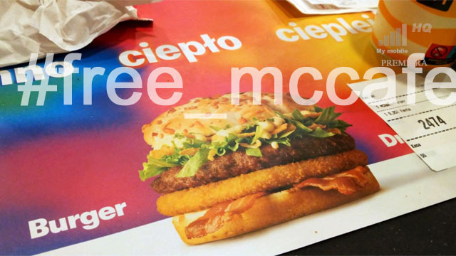 Opinia gościa ocena 10 albo 9 w aplikacji McDonald's za darmową kawę