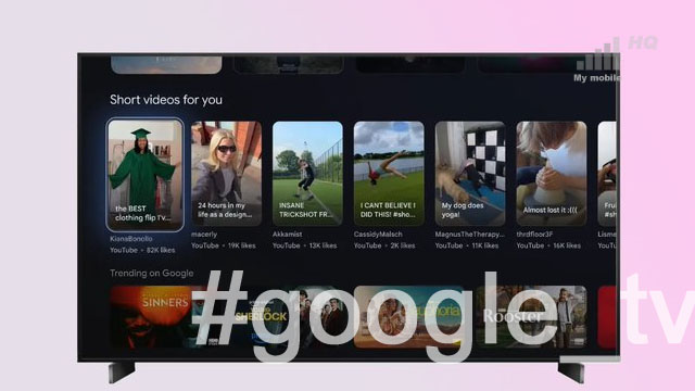 Google TV menu startowe YouTube Shorts